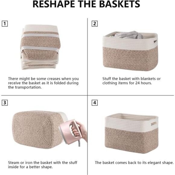 Woven Storage Baskets Set of 4 Cotton Rope Organizer Bins for Shelves Closet - Picture 7 of 8